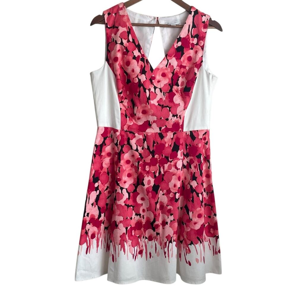 Jones New York Pink Floral Fit Flare Dress 12‎ V-Neck Back Cutout Summer Party